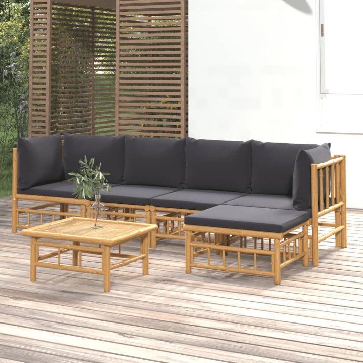 vidaXL 6-tlg. Garten-Lounge-Set mit Cremeweißen Kissen Bambus