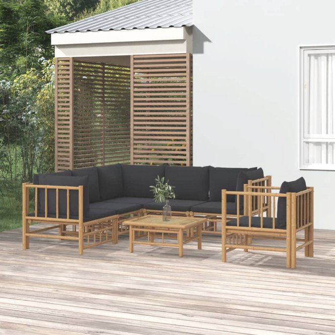 vidaXL 6-tlg. Garten-Lounge-Set mit Cremeweißen Kissen Bambus
