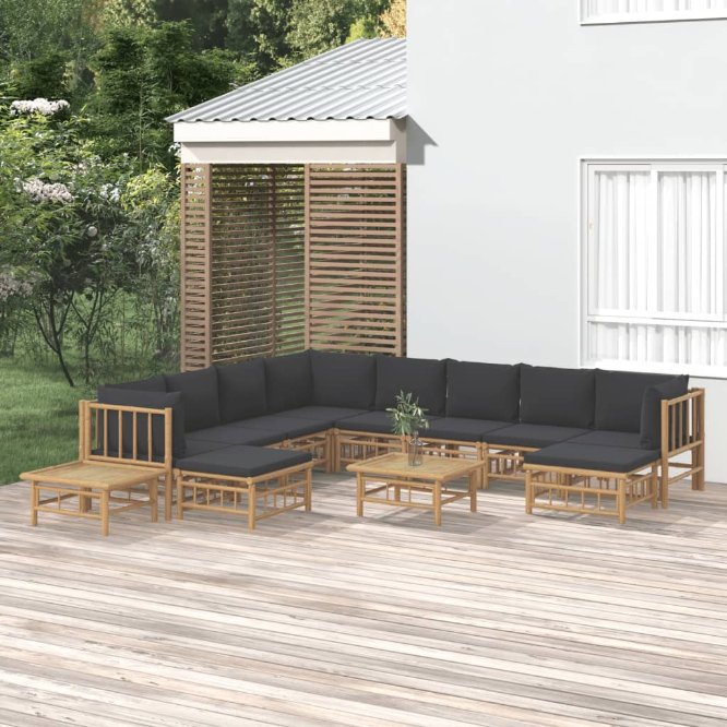 vidaXL 6-tlg. Garten-Lounge-Set mit Cremeweißen Kissen Bambus