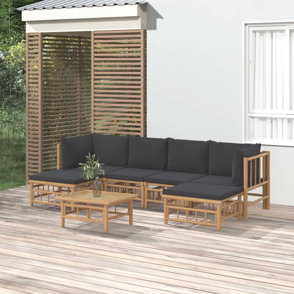 vidaXL 6-tlg. Garten-Lounge-Set mit Cremeweißen Kissen Bambus