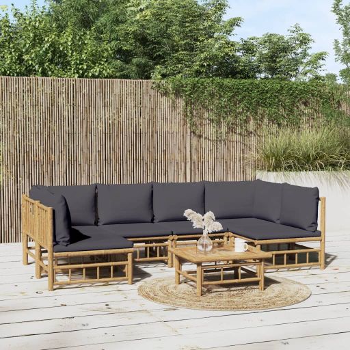 vidaXL 6-tlg. Garten-Lounge-Set mit Cremeweißen Kissen Bambus