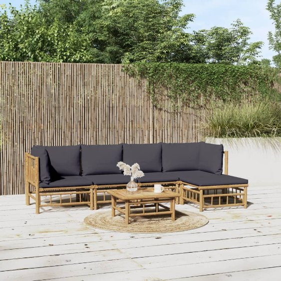 vidaXL 6-tlg. Garten-Lounge-Set mit Cremeweißen Kissen Bambus