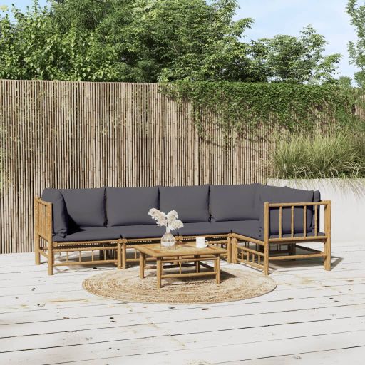 vidaXL 6-tlg. Garten-Lounge-Set mit Cremeweißen Kissen Bambus