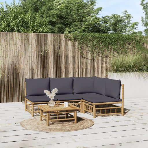 vidaXL 6-tlg. Garten-Lounge-Set mit Cremeweißen Kissen Bambus