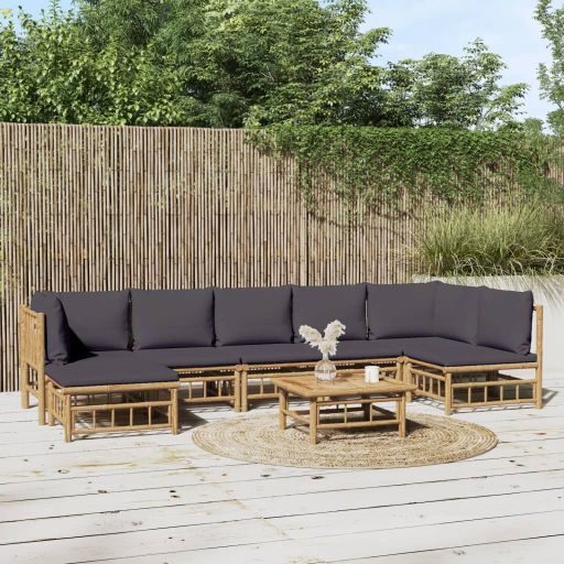 vidaXL 6-tlg. Garten-Lounge-Set mit Cremeweißen Kissen Bambus