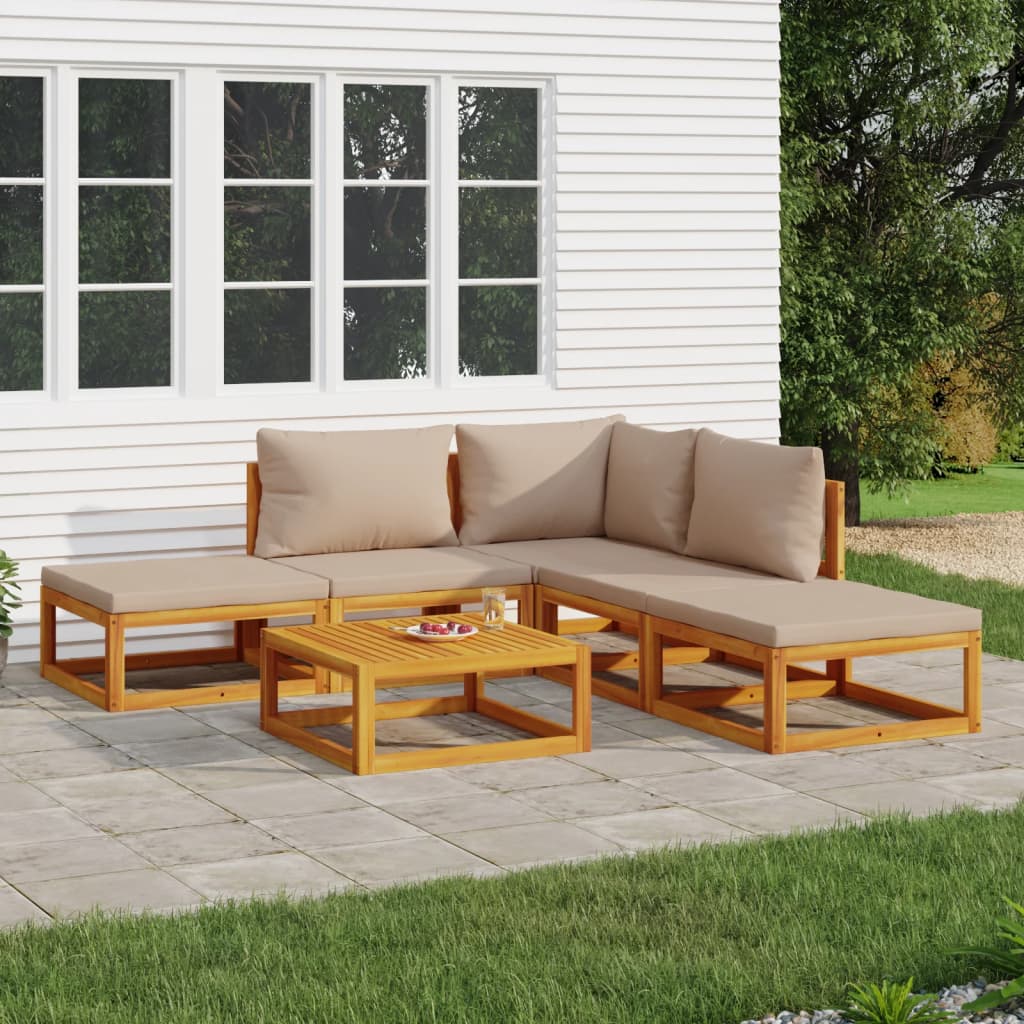 vidaXL 6-tlg. Garten-Lounge-Set mit Taupe Kissen Massivholz