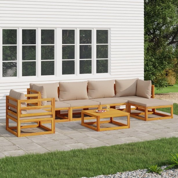 vidaXL 6-tlg. Garten-Lounge-Set mit Taupe Kissen Massivholz