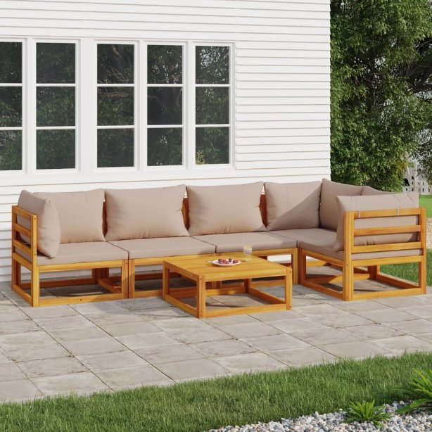 vidaXL 6-tlg. Garten-Lounge-Set mit Taupe Kissen Massivholz