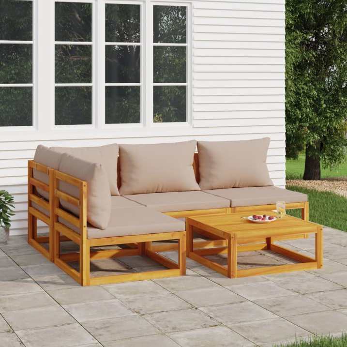 vidaXL 6-tlg. Garten-Lounge-Set mit Taupe Kissen Massivholz