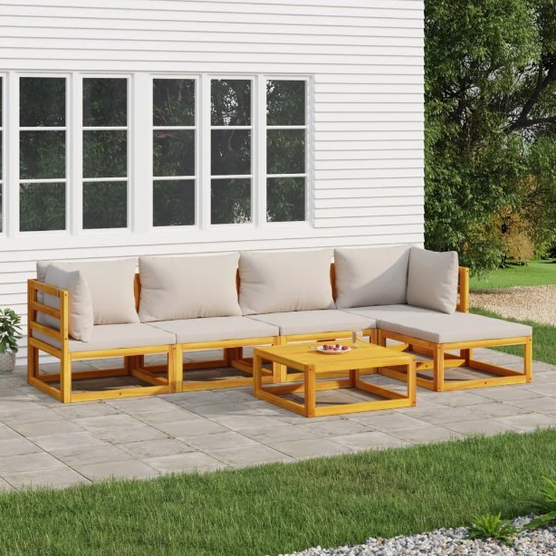 vidaXL 6-tlg. Garten-Lounge-Set mit Taupe Kissen Massivholz