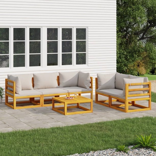 vidaXL 6-tlg. Garten-Lounge-Set mit Taupe Kissen Massivholz