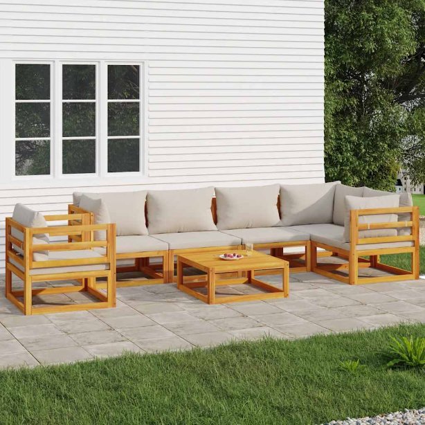 vidaXL 6-tlg. Garten-Lounge-Set mit Taupe Kissen Massivholz