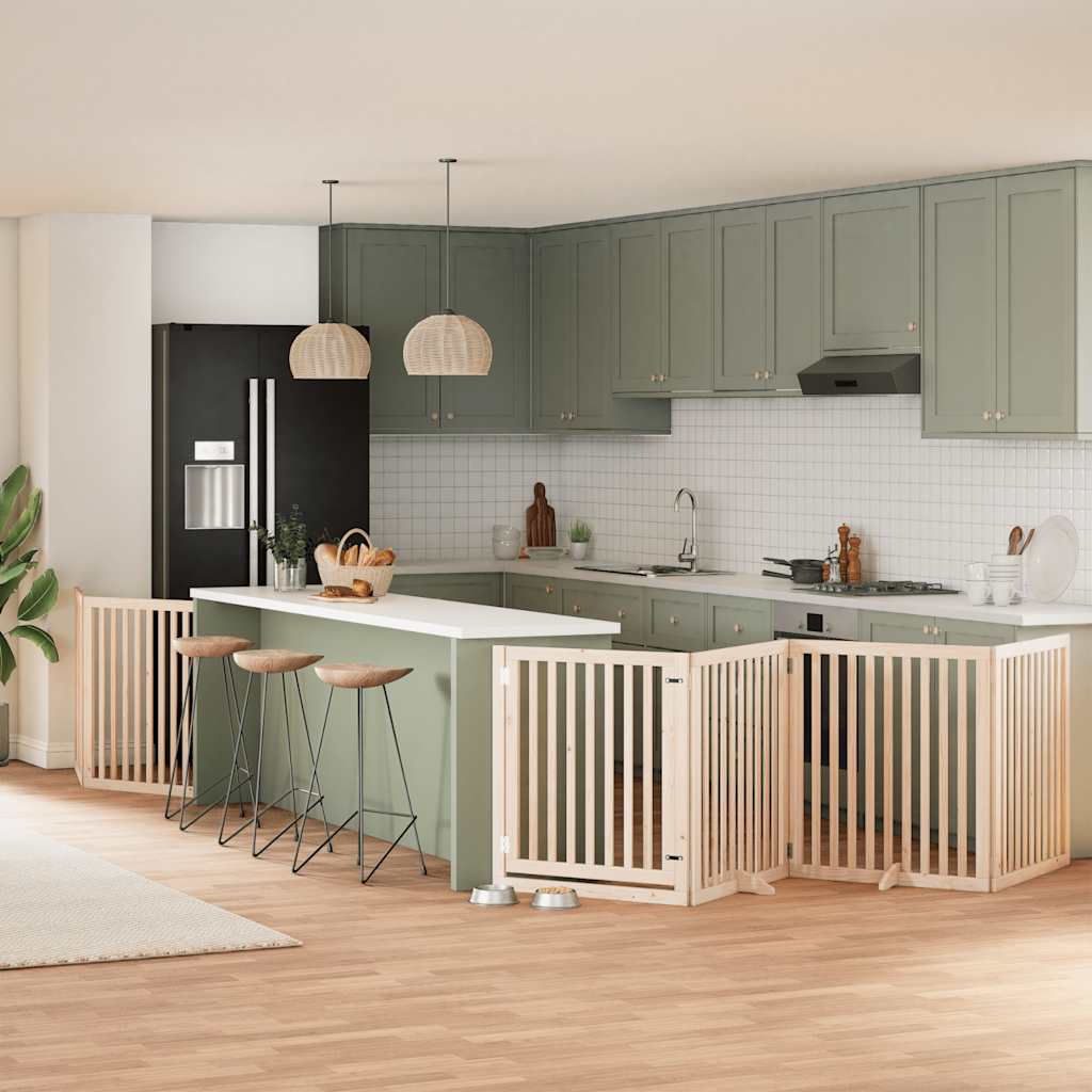 vidaXL 9-tlg. Hundetor mit Tür Faltbar 450 cm Pappelholz