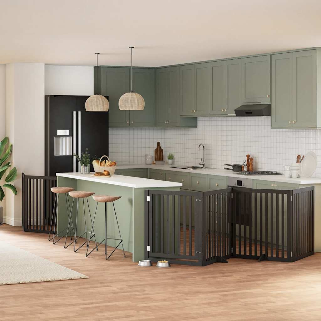 vidaXL 9-tlg. Hundetor mit Tür Faltbar 450 cm Pappelholz