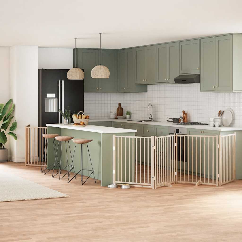 vidaXL 9-tlg. Hundetor mit Tür Faltbar 450 cm Pappelholz