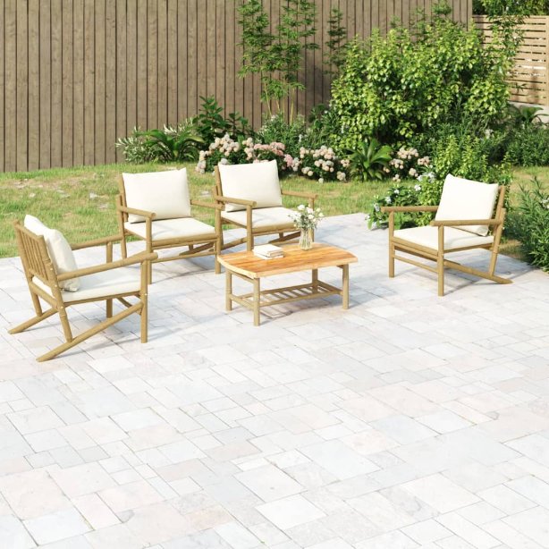 vidaXL 4-tlg. Garten-Lounge-Set mit Dunkelgrauen Kissen Bambus