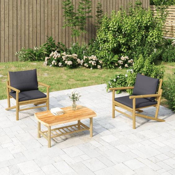 vidaXL 4-tlg. Garten-Lounge-Set mit Dunkelgrauen Kissen Bambus