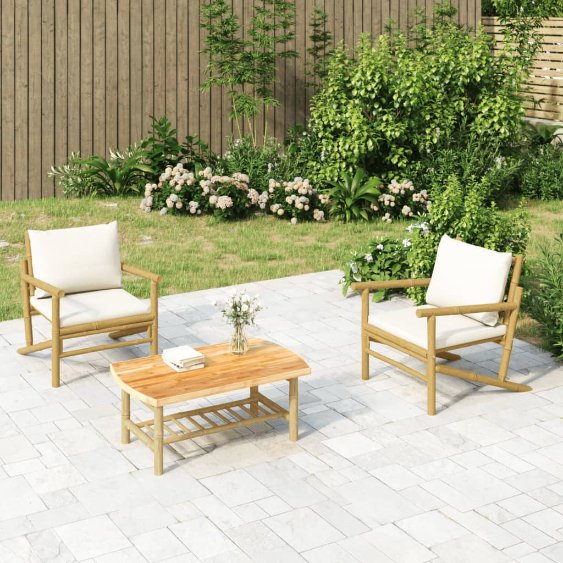 vidaXL 4-tlg. Garten-Lounge-Set mit Dunkelgrauen Kissen Bambus