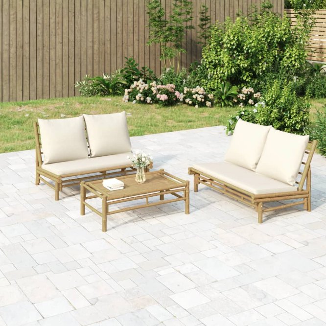 vidaXL 4-tlg. Garten-Lounge-Set mit Dunkelgrauen Kissen Bambus