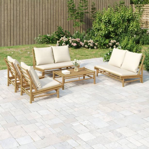 vidaXL 4-tlg. Garten-Lounge-Set mit Dunkelgrauen Kissen Bambus