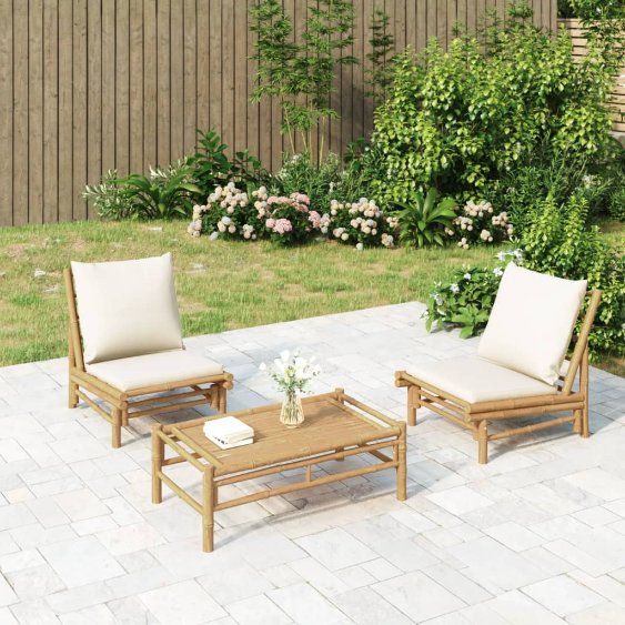 vidaXL 4-tlg. Garten-Lounge-Set mit Dunkelgrauen Kissen Bambus