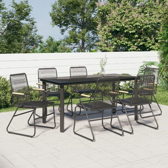vidaXL 3-tlg. Garten-Essgruppe Schwarz PVC Rattan