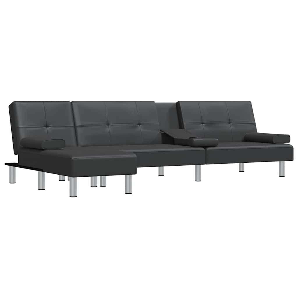 vidaXL Schlafsofa in L-Form Schwarz 255x140x70 cm Kunstleder