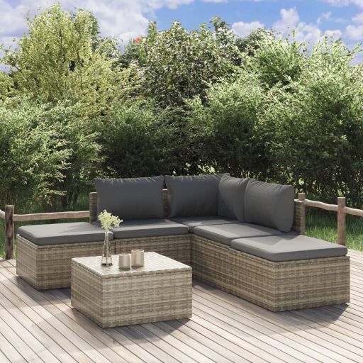 vidaXL 6-tlg. Garten-Lounge-Set mit Kissen Grau Poly Rattan