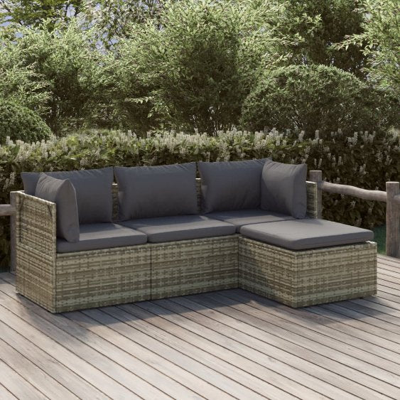 vidaXL 6-tlg. Garten-Lounge-Set mit Kissen Grau Poly Rattan