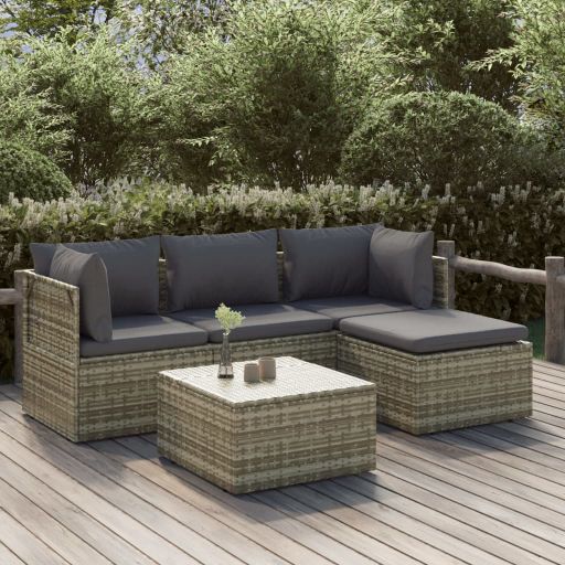 vidaXL 6-tlg. Garten-Lounge-Set mit Kissen Grau Poly Rattan