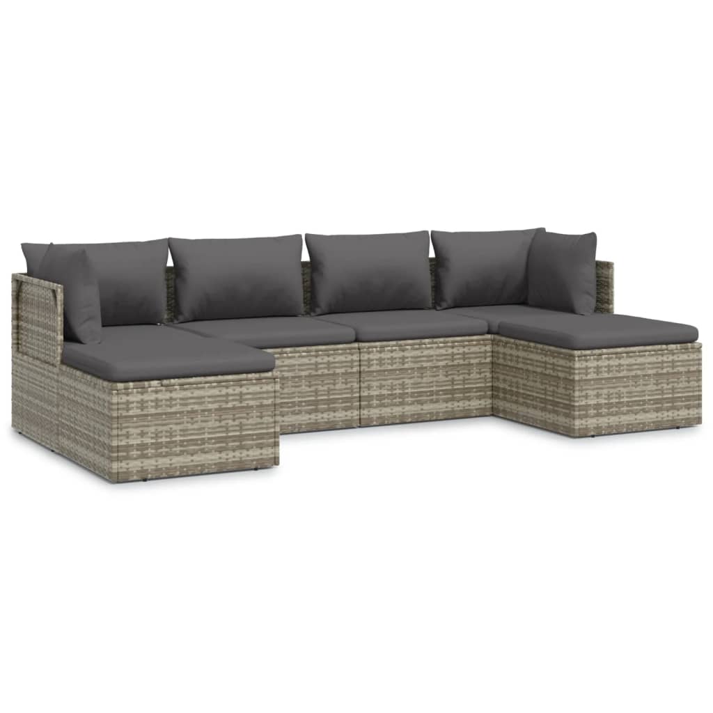 vidaXL 6-tlg. Garten-Lounge-Set mit Kissen Grau Poly Rattan