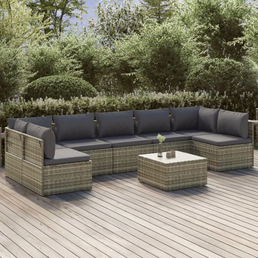 vidaXL 6-tlg. Garten-Lounge-Set mit Kissen Grau Poly Rattan