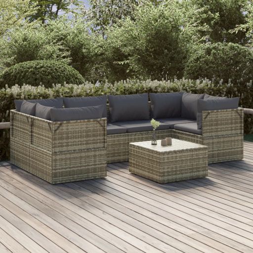 vidaXL 6-tlg. Garten-Lounge-Set mit Kissen Grau Poly Rattan