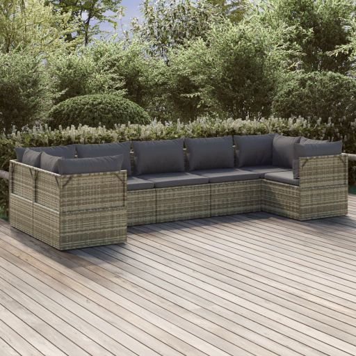 vidaXL 6-tlg. Garten-Lounge-Set mit Kissen Grau Poly Rattan
