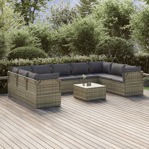 vidaXL 6-tlg. Garten-Lounge-Set mit Kissen Grau Poly Rattan