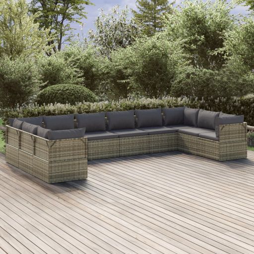 vidaXL 6-tlg. Garten-Lounge-Set mit Kissen Grau Poly Rattan