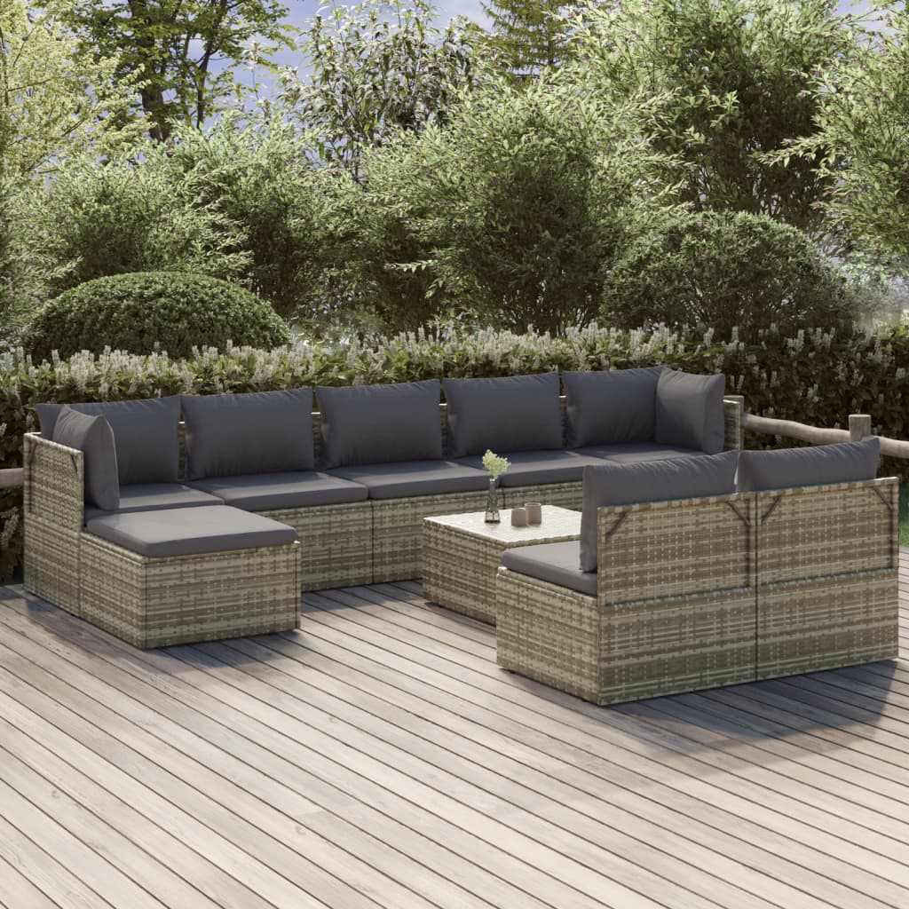 vidaXL 10-tlg. Garten-Lounge-Set mit Kissen Grau Poly Rattan