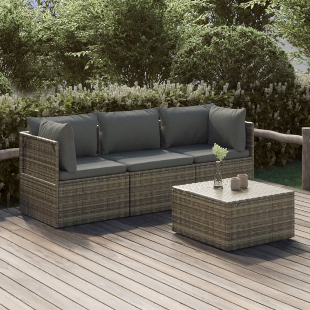vidaXL 4-tlg. Garten-Lounge-Set mit Kissen Grau Poly Rattan