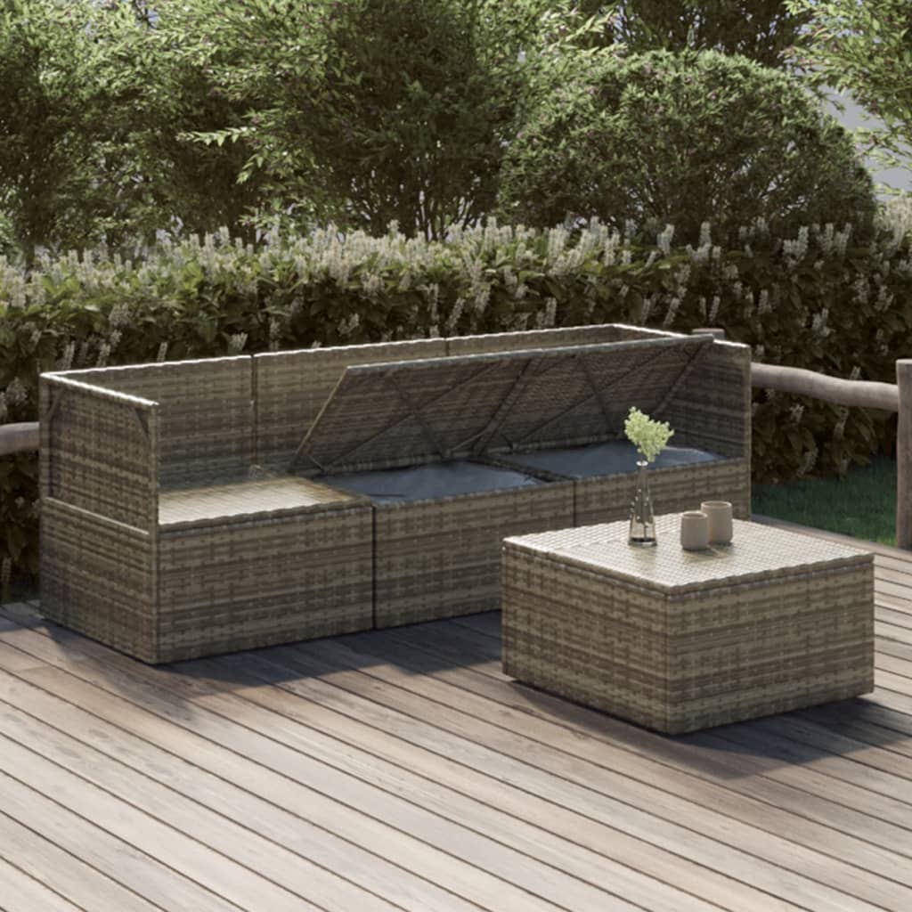 vidaXL 4-tlg. Garten-Lounge-Set mit Kissen Grau Poly Rattan