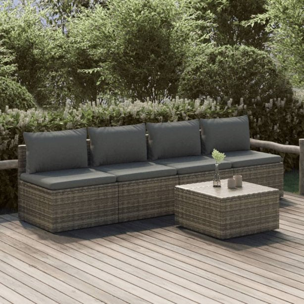 vidaXL 4-tlg. Garten-Lounge-Set mit Kissen Grau Poly Rattan