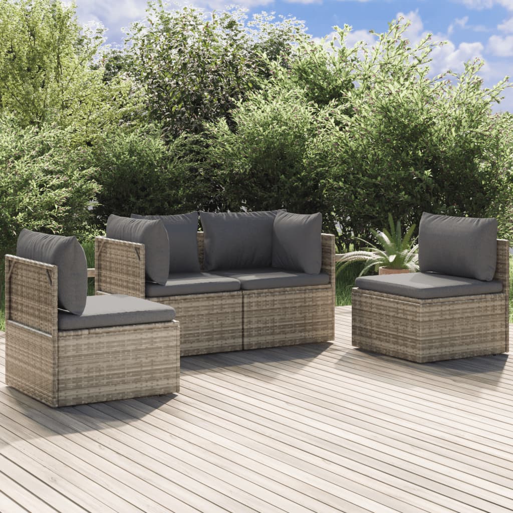vidaXL 4-tlg. Garten-Lounge-Set mit Kissen Grau Poly Rattan