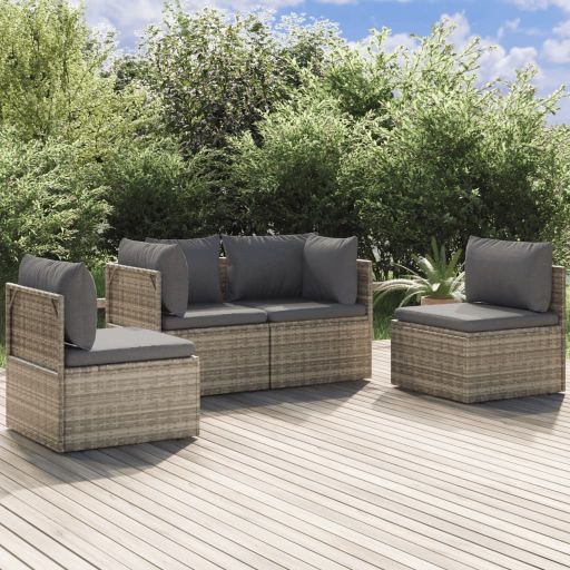 vidaXL 4-tlg. Garten-Lounge-Set mit Kissen Grau Poly Rattan