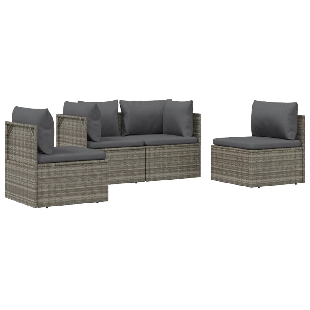 vidaXL 4-tlg. Garten-Lounge-Set mit Kissen Grau Poly Rattan