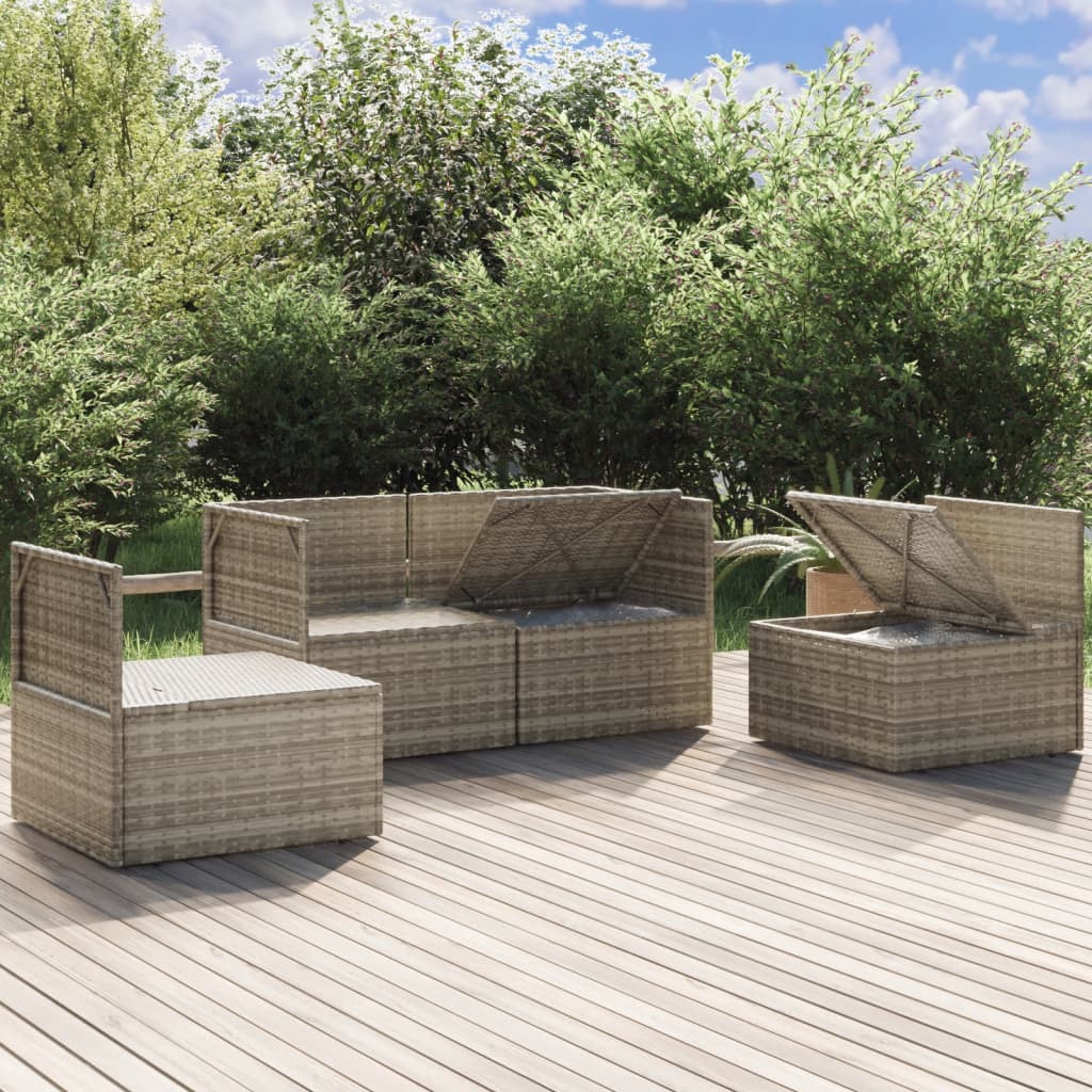 vidaXL 4-tlg. Garten-Lounge-Set mit Kissen Grau Poly Rattan