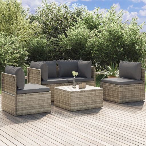 vidaXL 4-tlg. Garten-Lounge-Set mit Kissen Grau Poly Rattan