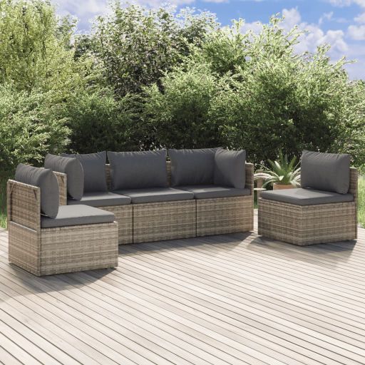 vidaXL 4-tlg. Garten-Lounge-Set mit Kissen Grau Poly Rattan