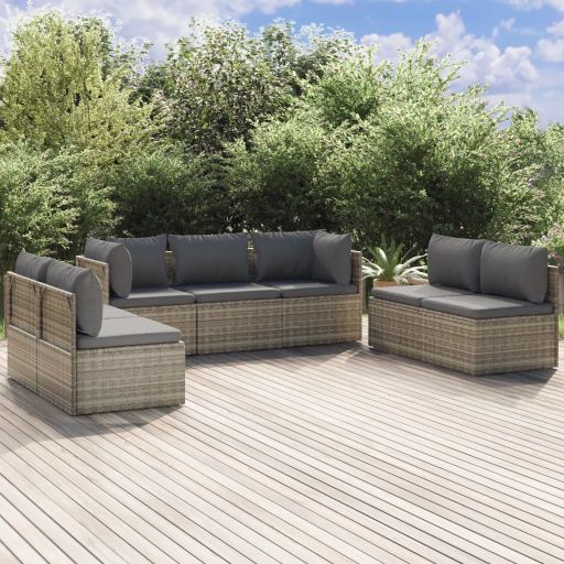 vidaXL 7-tlg. Garten-Lounge-Set mit Kissen Grau Poly Rattan