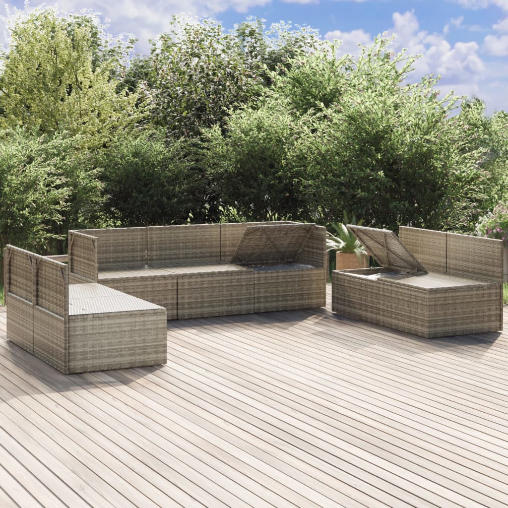 vidaXL 7-tlg. Garten-Lounge-Set mit Kissen Grau Poly Rattan