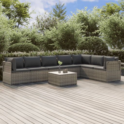 vidaXL 4-tlg. Garten-Lounge-Set mit Kissen Grau Poly Rattan