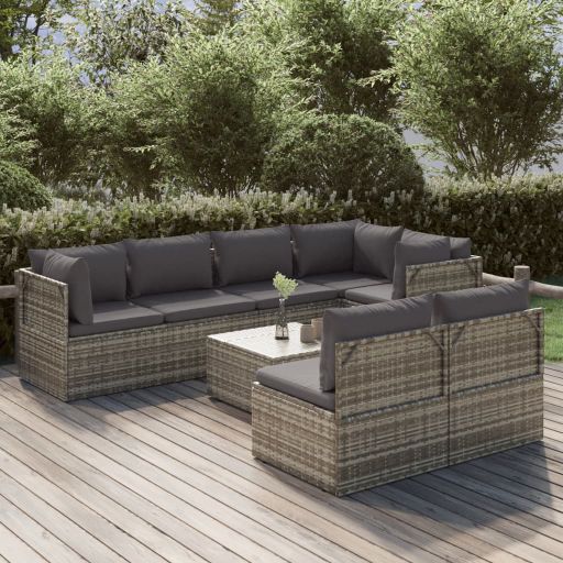 vidaXL 8-tlg. Garten-Lounge-Set mit Kissen Grau Poly Rattan